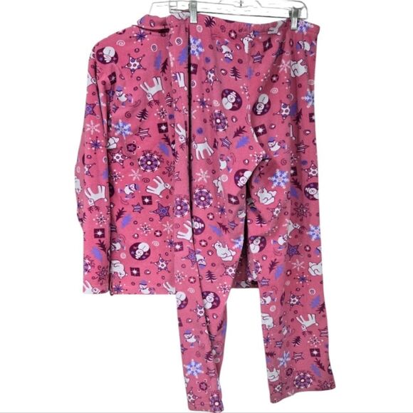 Women's Christmas Pajama 2pc Set Pink Fleece Holiday Sleep Set Sleepwear Polar - Picture 8 of 9